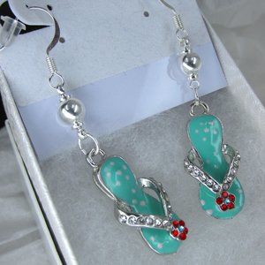 Silver Plated Turqoise Flip Flop Earrings